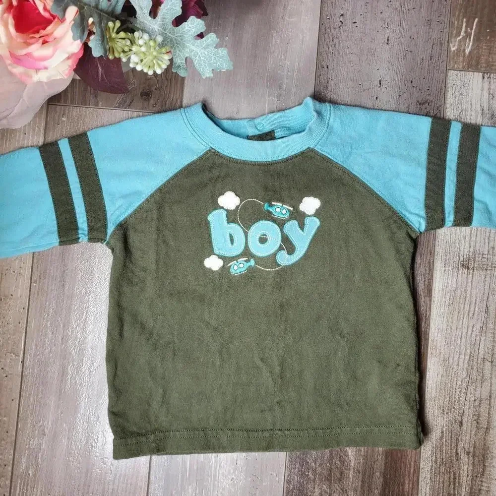 Gymboree Size 12-18m Baby Toddler Boy Long Sleeve T-Shirt Green Blue GUC